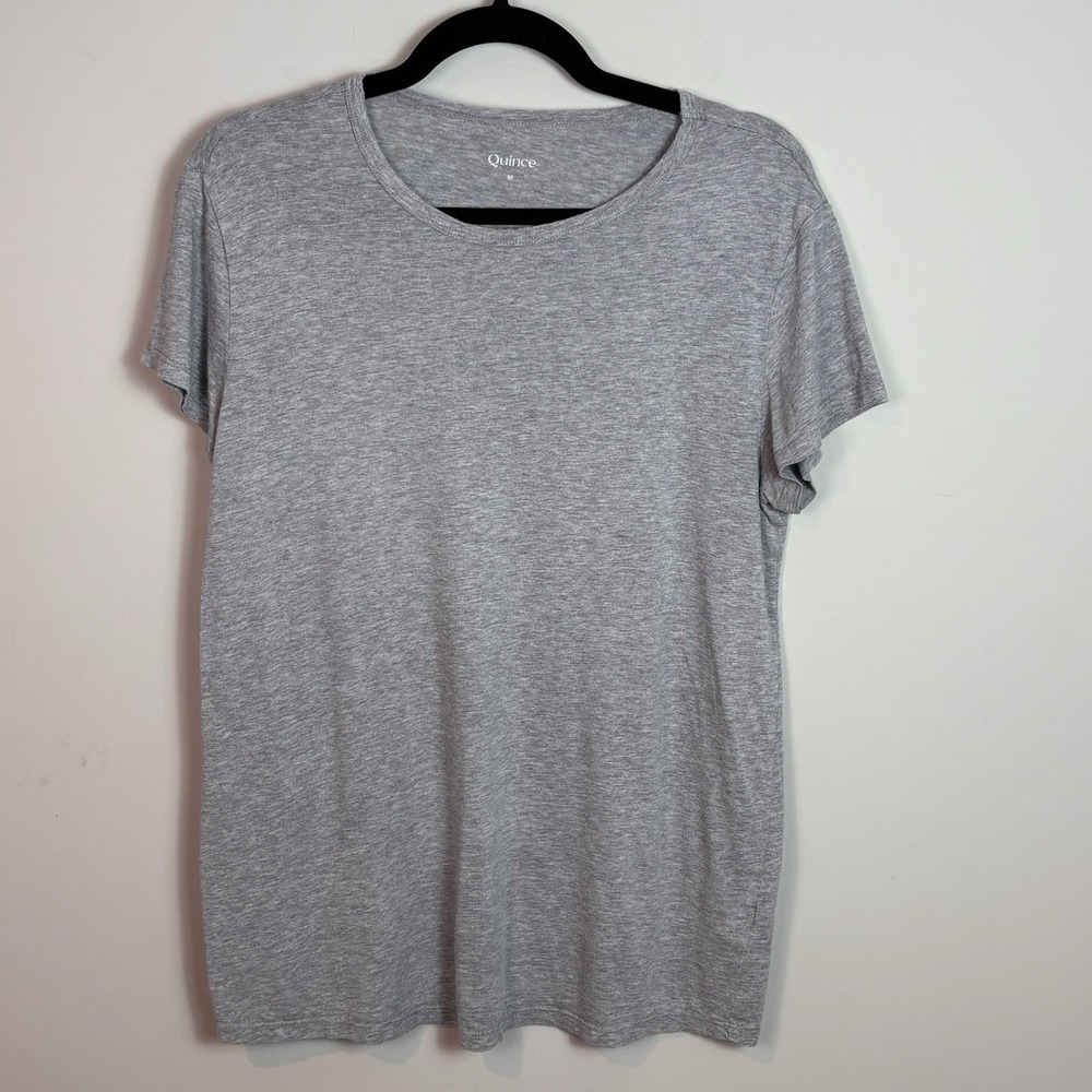 Quince Women's Grey Cotton Blend Scoop Neck Short Sleeve Fee SZ Medium Classic